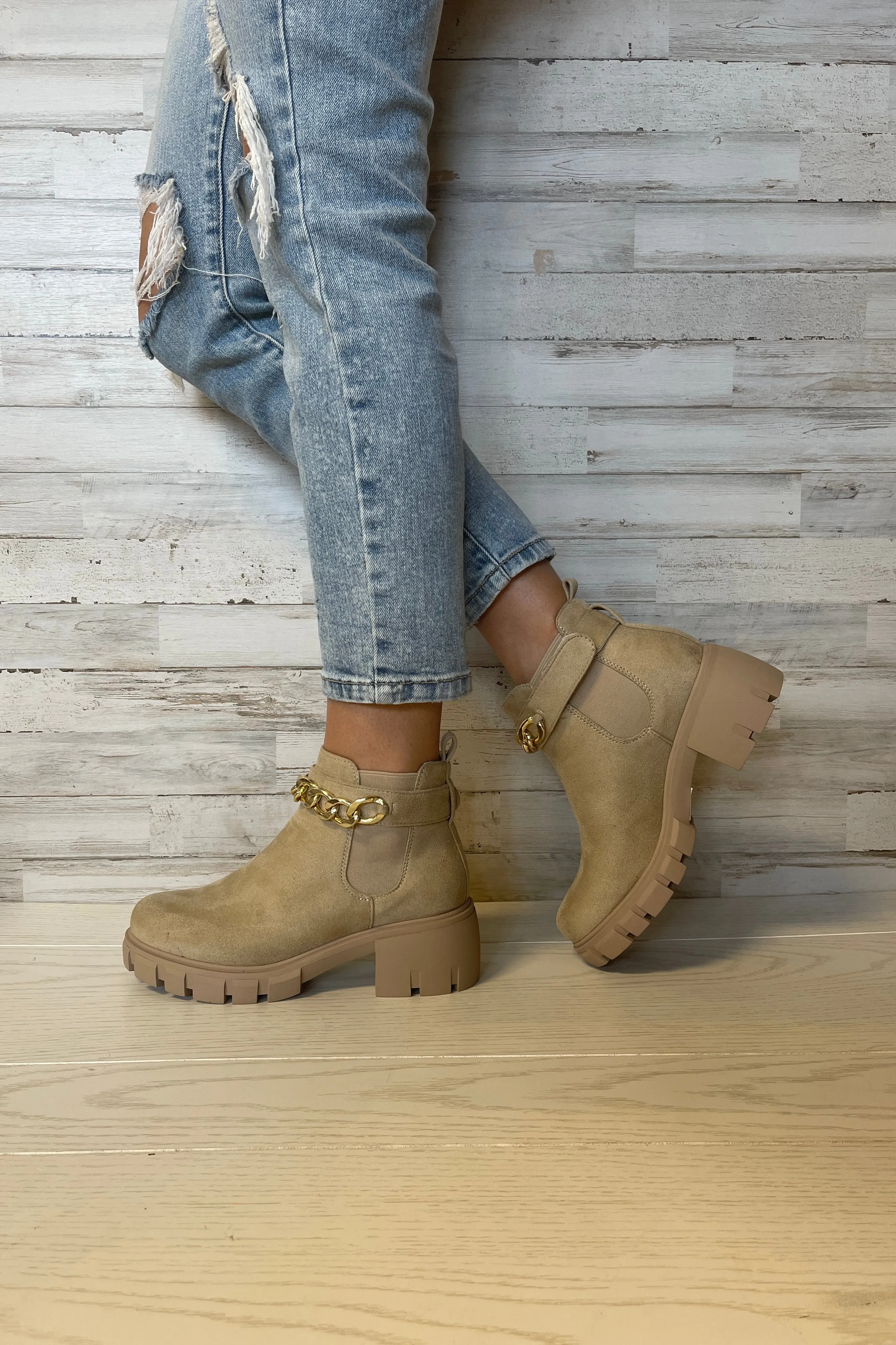 Camden-3 Suede Bootie With Removable Chain
