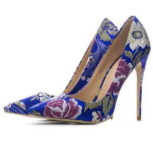 Daily Flower Print Pointed Toe High Heel Ankle Boots