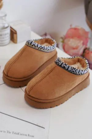 MINI KIDS ROBYN CHESTNUT PLATFORM EMBROIDERED ANKLE SLIPPER BOOTS