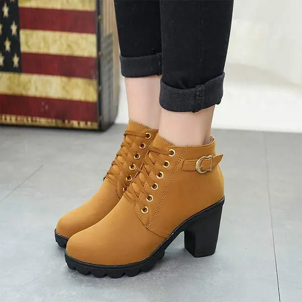 Women'S High Heel Belt Buckle Chunky Heel Booties 54425629C