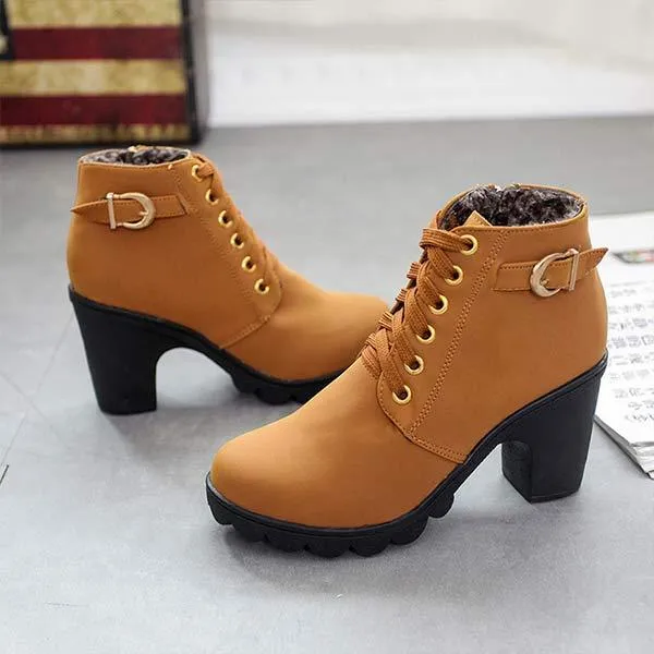 Women'S High Heel Belt Buckle Chunky Heel Booties 54425629C