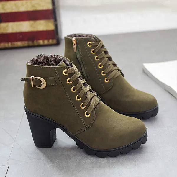 Women'S High Heel Belt Buckle Chunky Heel Booties 54425629C