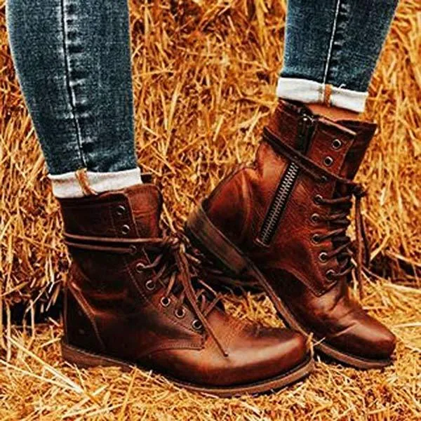 Women'S Round Toe Lace-Up Martin Boots 99576916C